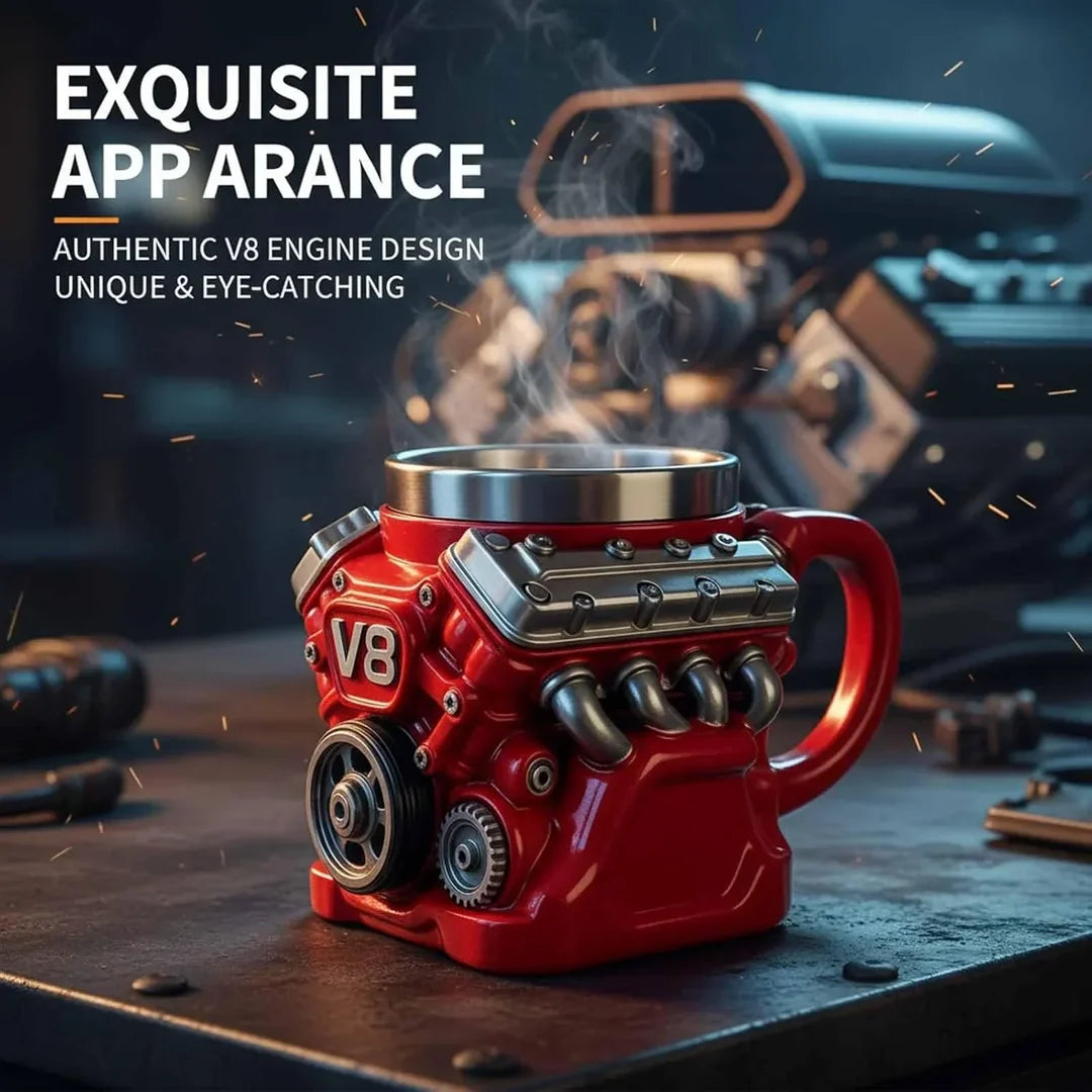 🔥Retro Engine Coffee Mug, V8 Engines Stainless Steel Cup
