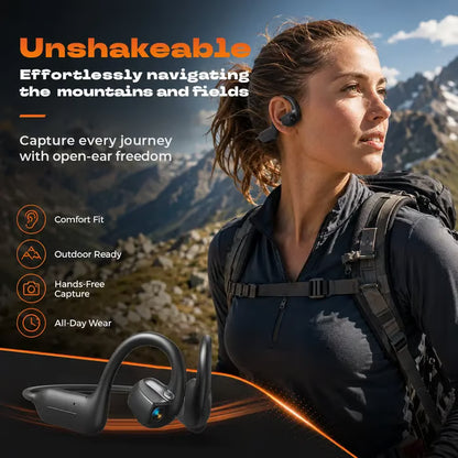 🔥8MP AI Camera Bone Conduction Headphones – Premium High-Fidelity Audio, EIS Video Stabilization, 160+ Language Translation, IP54 Waterproof Headset for Outdoor Vlogging & Sports.