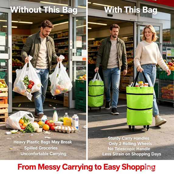 🛍️ 2-in-1 Foldable Shopping Cart – Carry More, Roll Easier