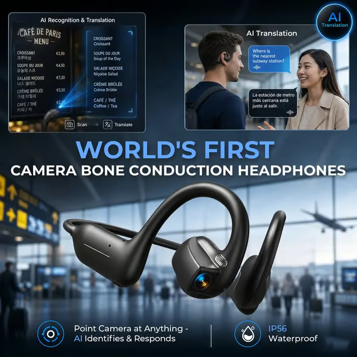 🔥8MP AI Camera Bone Conduction Headphones – Premium High-Fidelity Audio, EIS Video Stabilization, 160+ Language Translation, IP54 Waterproof Headset for Outdoor Vlogging & Sports.