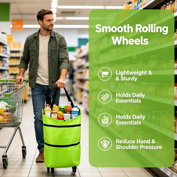 🛍️ 2-in-1 Foldable Shopping Cart – Carry More, Roll Easier