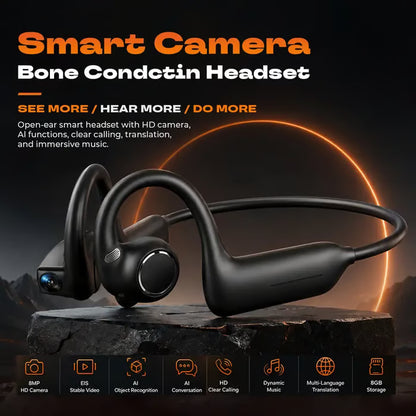 🔥8MP AI Camera Bone Conduction Headphones – Premium High-Fidelity Audio, EIS Video Stabilization, 160+ Language Translation, IP54 Waterproof Headset for Outdoor Vlogging & Sports.